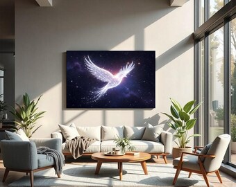Celestial Bird in Flight – Glowing Starry Galaxy Canvas (Canvas Print Only/No Frame)