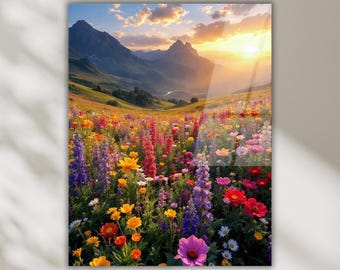 Wildflower Meadow Tempered Glass Wall Art, Nature Decor, Rustic Cabin Artwork