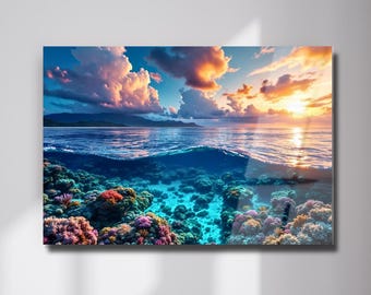 Ocean Under Sea Tempered Glass Wall Art: Ocean Glass Printing Wall Decor, Large Wall Art, Wall Hangings, Ocean View Glass Art