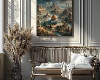 Jerusalem Art Print: Eid Gift, Spiritual Fantasy Canvas Print (Canvas Print Only/No Frame)