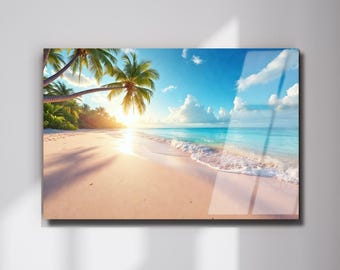 Coastal Beach Tempered Glass Wall Art, Modern Ocean View Home Decor