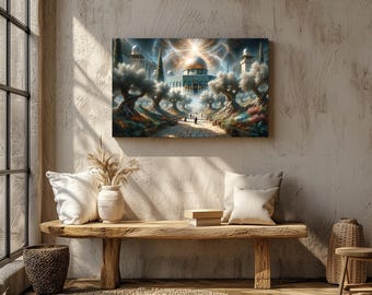 Jerusalem Olive Path – Eid Gift, Sacred Golden Dome Fantasy Canvas Wall Art (Canvas Print Only/No Frame)