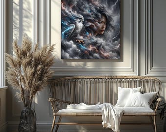 Storm Whisperer and Hawk – Cinematic Fantasy Canvas Art (Canvas Print Only/No Frame)