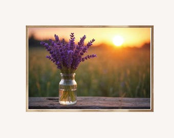 Canvas Art, Rustic Lavender Bouquet, Floral Sunset Field Print