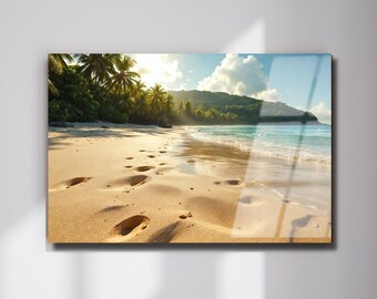 Beach Tempered Glass Wall Art, Tropical Island Landscape Print