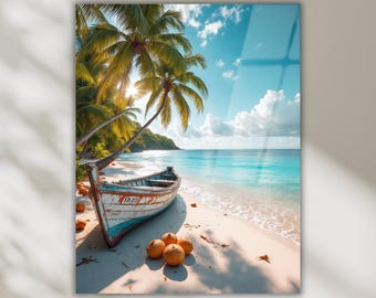 Tropical Beach Tempered Glass Wall Art, Coastal Ocean Print, Beach House Decor