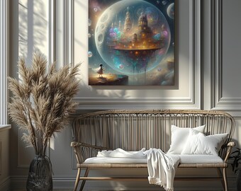 Glass Moon Kingdom – Dreamlike Castle in Space Fantasy Art (Canvas Print Only/No Frame)