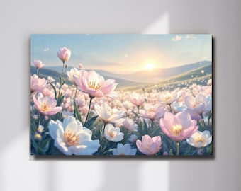 Pastel Wildflower Wall Art, Cottagecore Floral Meadow Tempered Glass Print