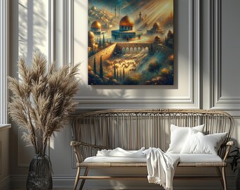 Jerusalem Wall Art: Eid Gift, Golden Dome Canvas Wall Art (Canvas Print Only/No Frame)