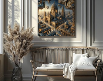 Cordoba in a Steampunk Fantasy World – Gears & Architecture Canvas Art (Canvas Print Only/No Frame)