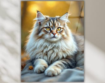 Maine Coon Cat Portrait Tempered Glass Wall Art, Feline Decor, Pet Lover Gift