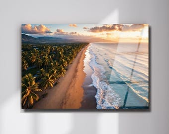 Tropical Beach Tempered Glass Wall Art, Palm Tree Landscape