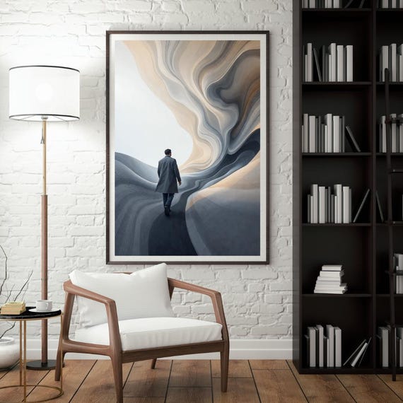 Dark Wall Art, Cubicle Decor, Man Walking Alone Abstract Waves, Neutral  Wall Art, Masculine Wall Art, Gray Wall Art, Modern Office Decor - Etsy
