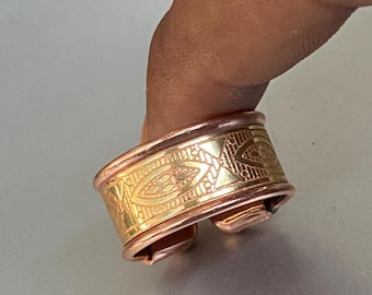 Pure Copper Magnetic Ring, Adjustable Engraved Gold Band, Arthritis Pain Relief Jewelry