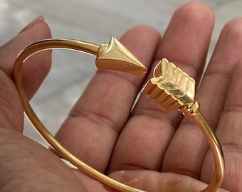 999 Sterling Silver Gold Plated Arrow Cuff Bracelet | Cupid Arrow Open Bangle | Minimalist Jewelry
