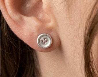 999 Silver Button Stud Earrings, Minimalist Earrings for Women, Dainty Pure Silver Studs, Quirky Jewelry Gift for Her