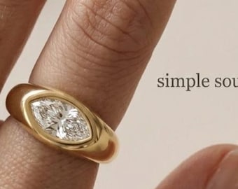 Gold Plated Marquise Moissanite Ring, 999 Sterling Silver Solitaire Band