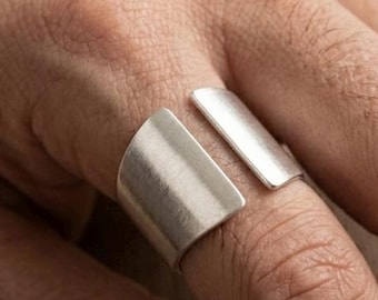 999 Pure Silver Wide Open Cuff Ring, Architectural Statement Band, Minimalist Chunky Thumb Ring