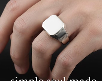 999 Pure Silver Octagon Signet Ring, Men's Silver Dainty Band, Father's Day Gift for Him