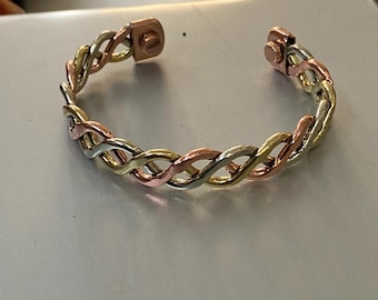 Solid Copper Braided Cuff Bracelet, Twisted Bangle, Boho Minimalist Jewelry