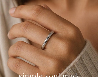 999 Fine Silver Ribbed Band Ring, Open Adjustable Everyday Jewelry