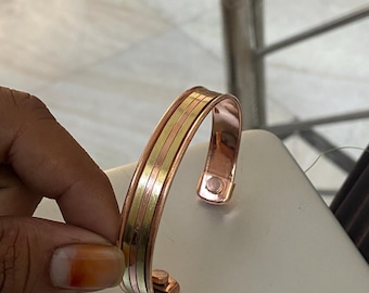 Pure Copper Magnetic Cuff Bracelet, Multi Stripe Bangle, Arthritis Pain Relief, Adjustable Wrist Band