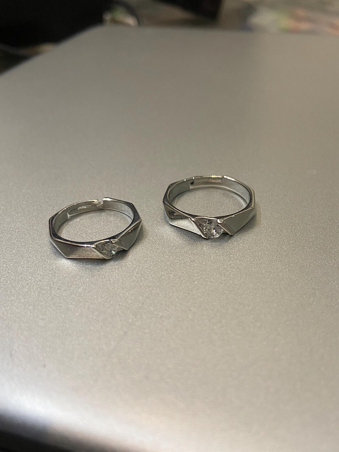 Matching Metal Rings Matching Geometric Stainless Steel Rings, Cubic Zirconia Couple Band ...