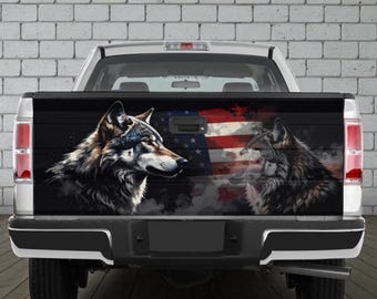 Adesivo patriótico para porta-malas de carro com lobo e bandeira americana, adesivo para porta-malas com lobo selvagem, adesivo de lobo para carro, decoração de envelopamento de caminhonete com família de lobos