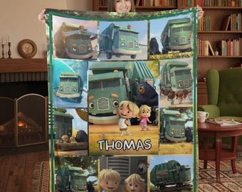 Manta personalizada com nome e desenho animado de caminhão, Manta personalizada com nome e desenho animado do filme Carros, Presente ideal para a família, Manta decorativa inspirada no filme Carros, Manta infantil inspirada em série de TV.
