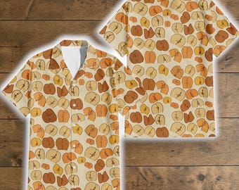 Camisa Havaiana com Estampa de Pêssego e Flores Tropicais, Camisa Havaiana com Botões de Pêssego Tropical, Camisa Havaiana Tropical com Estampa de Frutas para Praia