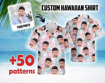 Camisa havaiana personalizada com botões e fotos, camisa tropical havaiana personalizada com foto, camisa divertida de férias de verão estilo Aloha, presentes para despedida de solteiro.