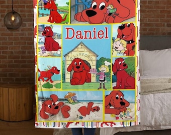 Cobertor de desenho animado com nome personalizado, cobertor personalizado do cachorro vermelho grande, presentes de amor com desenho animado, cobertor de festa de aniversário de cachorro vermelho