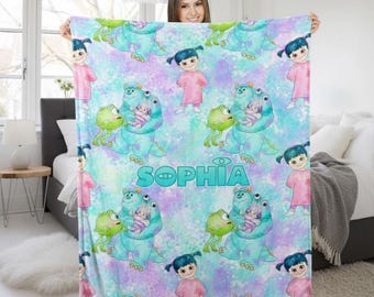 Manta personalizada con nombre de monstruos y dibujos animados, Manta personalizada con nombre de monstruos y amigos, Regalos de amor con dibujos animados, Manta de película de monstruos para niños