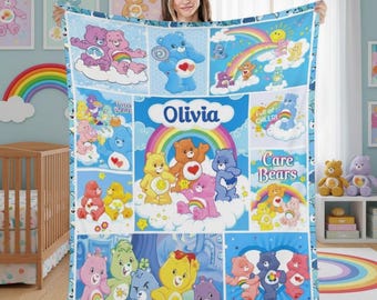 Custom Name Care Bears Blanket, Personalized Name Christmas Care Bears Blanket, Bears Family Blanket, Lover Care Bears