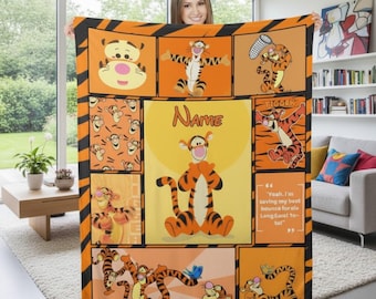 Cobertor de desenho animado com nome personalizado do Tigrão, cobertor de filme com nome personalizado do Tigrão, cobertor de desenho animado para presente para menino ou menina, presentes de amor do Tigrão