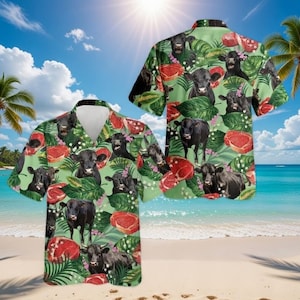 Camisa hawaiana de carne de res y barbacoa, camisa hawaiana tropical con botones de filete de vaca, camisa hawaiana tropical con botones de filete, camisa unisex para amantes de los animales de granja