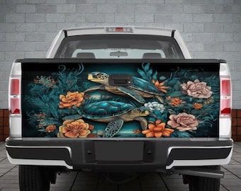 Adesivo para porta-malas de carro com estampa de tartaruga marinha e oceano, adesivo para porta-malas de carro com estampa de tartaruga marinha e oceano, adesivo tropical de praia para carro, decoração de envelopamento de caminhão com flores tropicais