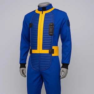 Fallout Vault Dweller Cosplay Suit | Classic Blue Gamer Jumpsuit | Retro Post-Apocalyptic Costume