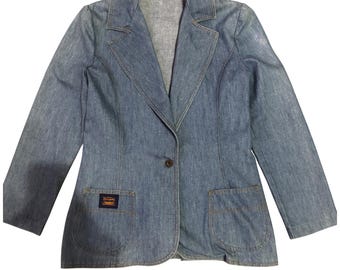 Chaqueta tipo blazer vaquera Levi's vintage, lavado medio, un solo botón, bolsillo de parche, para mujer.