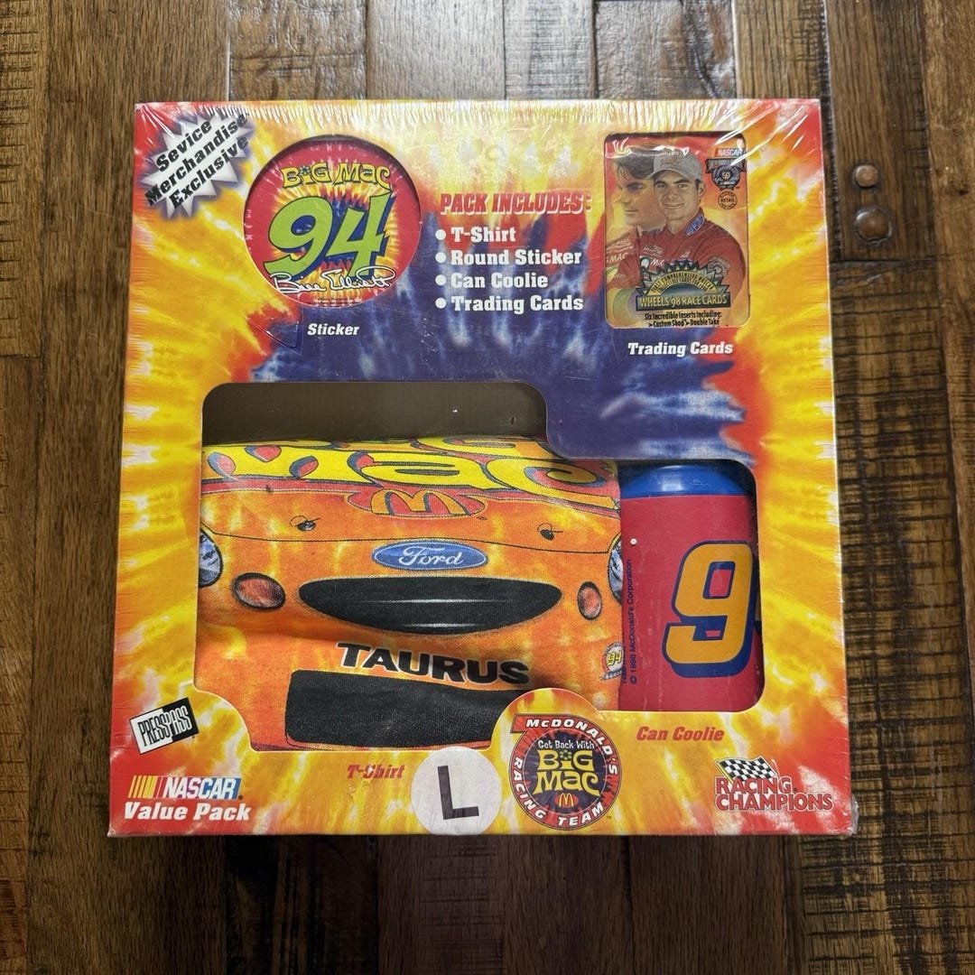 Mac Racing Action Set Mcdonalds Big Mac Racing Team NASCAR 1998 Value Pack T Shirt Coolie ...