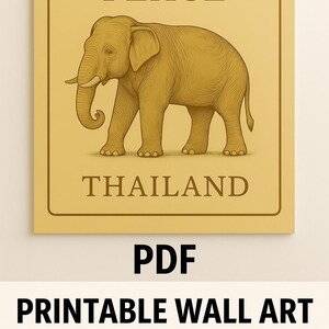 Thai Elephant Wall Art Printable | Vintage Peaceful Decor | PDF Instant Download