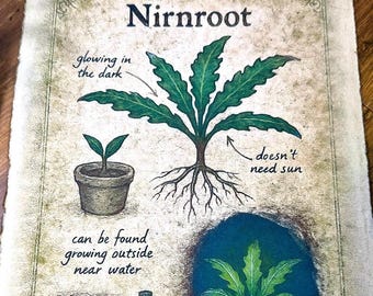 Glowing Fantasy Herb TES Botanical Print on Vintage Cotton Parchment