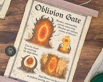 Fiery Portal TES Fantasy Art Print on Vintage Cotton Parchment