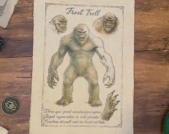 Snow Troll Art Print: Elder Scrolls Skyrim Inspired, Handmade Cotton Parchment