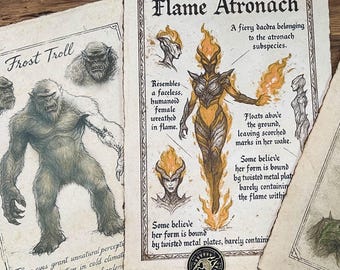Set of 3 TES Fantasy Beast Prints | Fire Elemental, Woodland Guardian & Frost Troll
