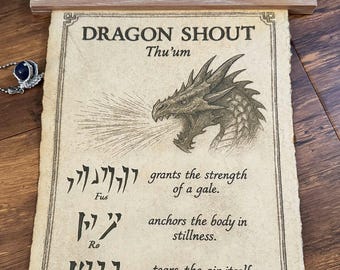 Ancient Dragon Rune TES Wall Art Poster on Vintage Cotton Parchment