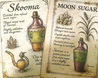 Set of 2 Skooma and Moon Sugar on Vintage Cotton Parchment TES Art Print Set