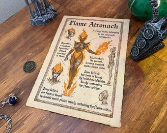 Impressão do Pergaminho de Atronach da Chama: Arte de Elder Scrolls Skyrim em pergaminho de algodão