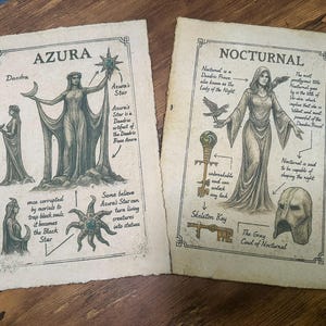 Nocturnal and Azura Bundle on Vintage Cotton Parchment | Elder Scrolls Inspired Wall Art - Gamer Gift