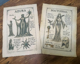 Impressão artística de Elder Scrolls | Azura e Nocturnal em algodão vintage